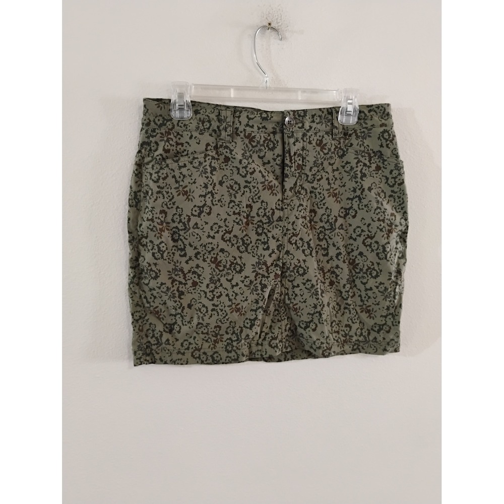 Eddie Bauer Womens Olive Green Floral Mini Skirt Size 6 Cotton Blend Outdoor